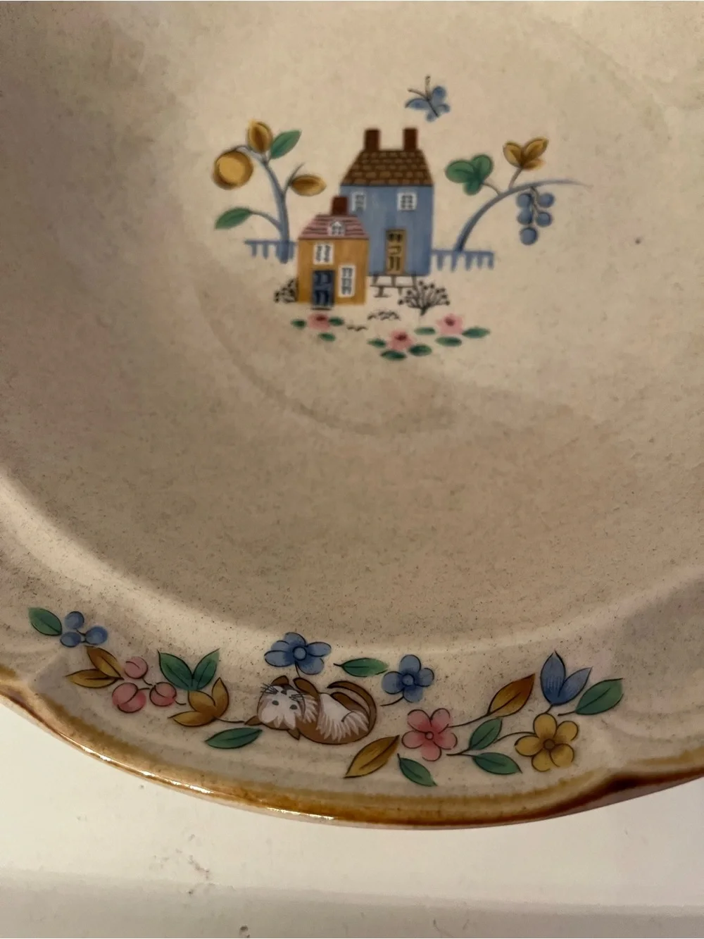 International Heartland Stoneware Serving Bowl with Country Cottage Scene
